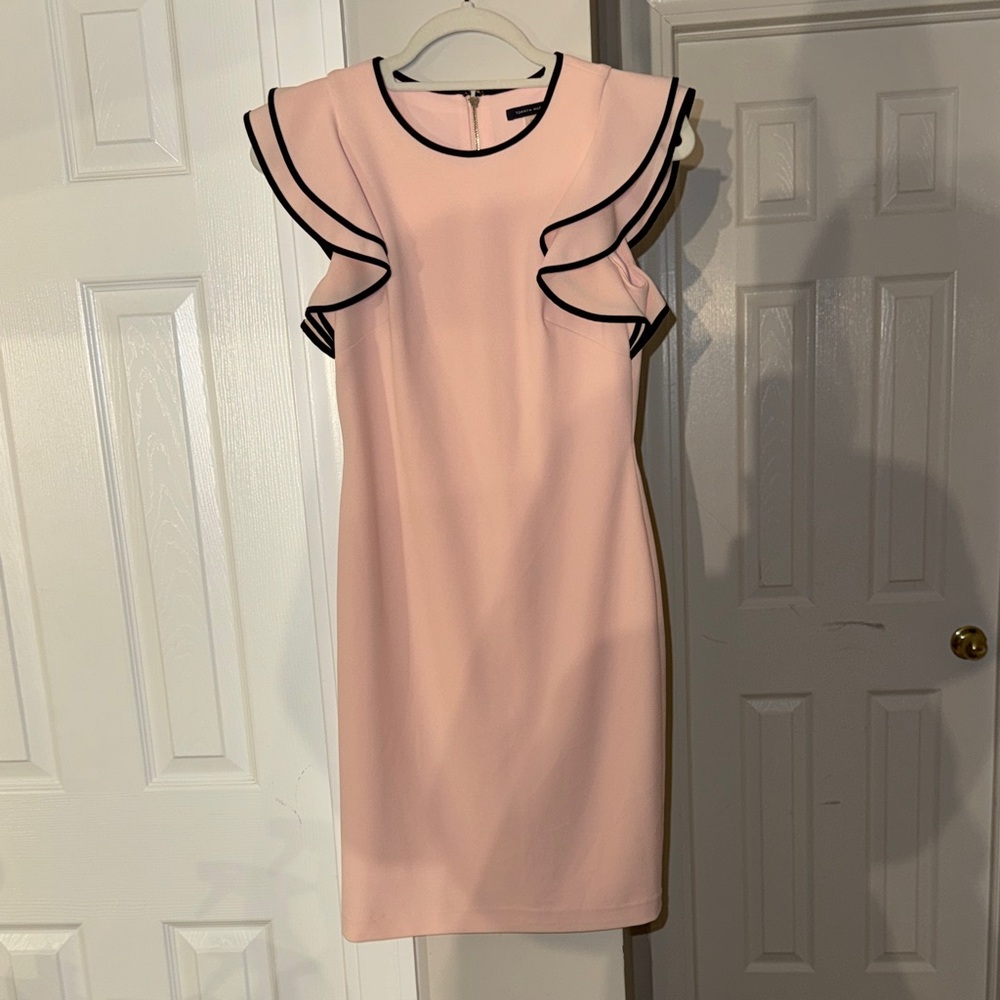 Tommy Hilfiger Pale Pink Midi Dress with Black Trim